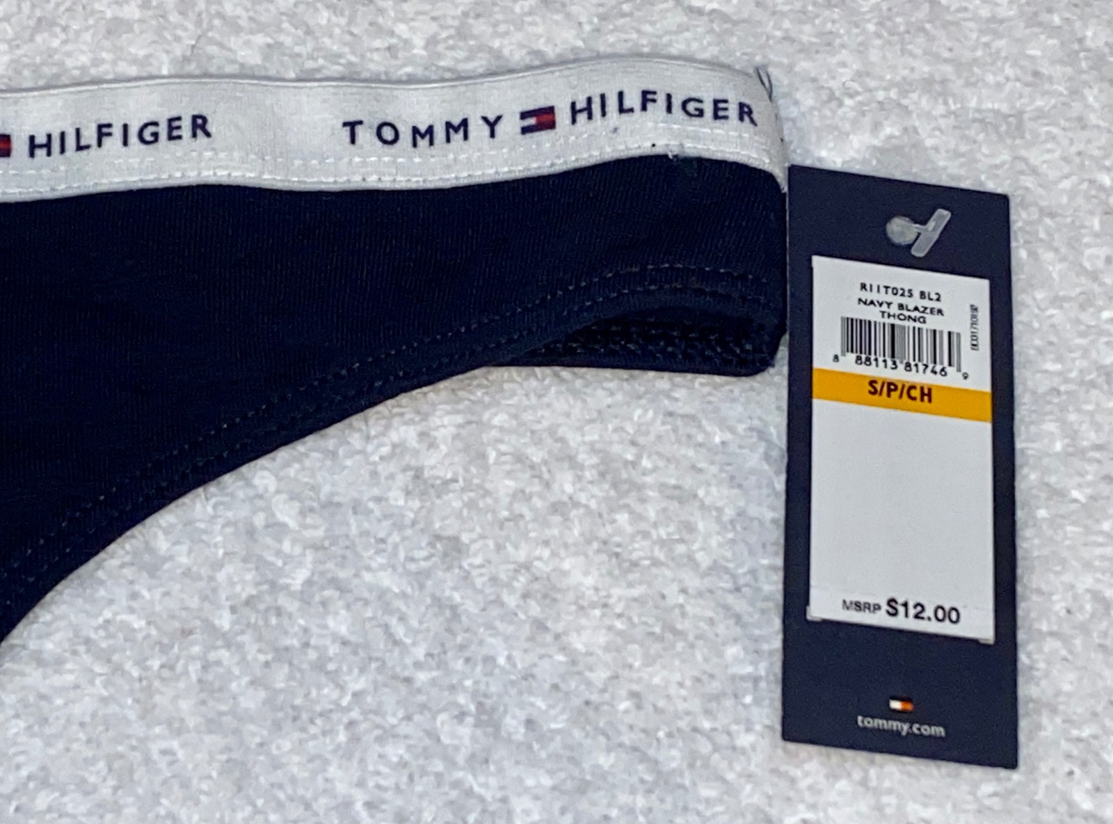 TOMMY HILFIGER Classic Cotton Navy Blazer Logo Band Thong Panty Womens Sz XL 8