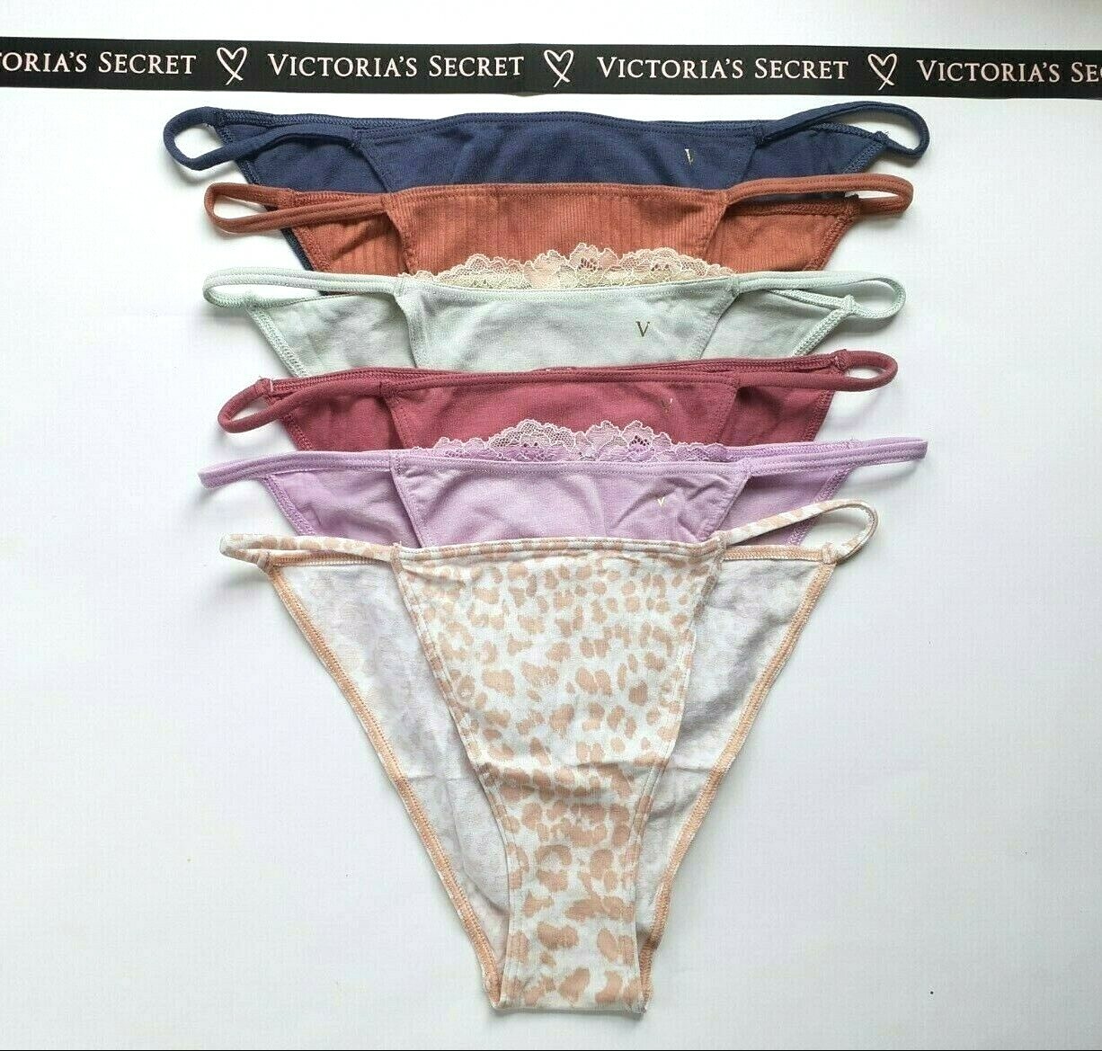 Victorias Secret ITSY Panty String Soft SEXY Stretch Cotton NWT Lace Trim VS Rib