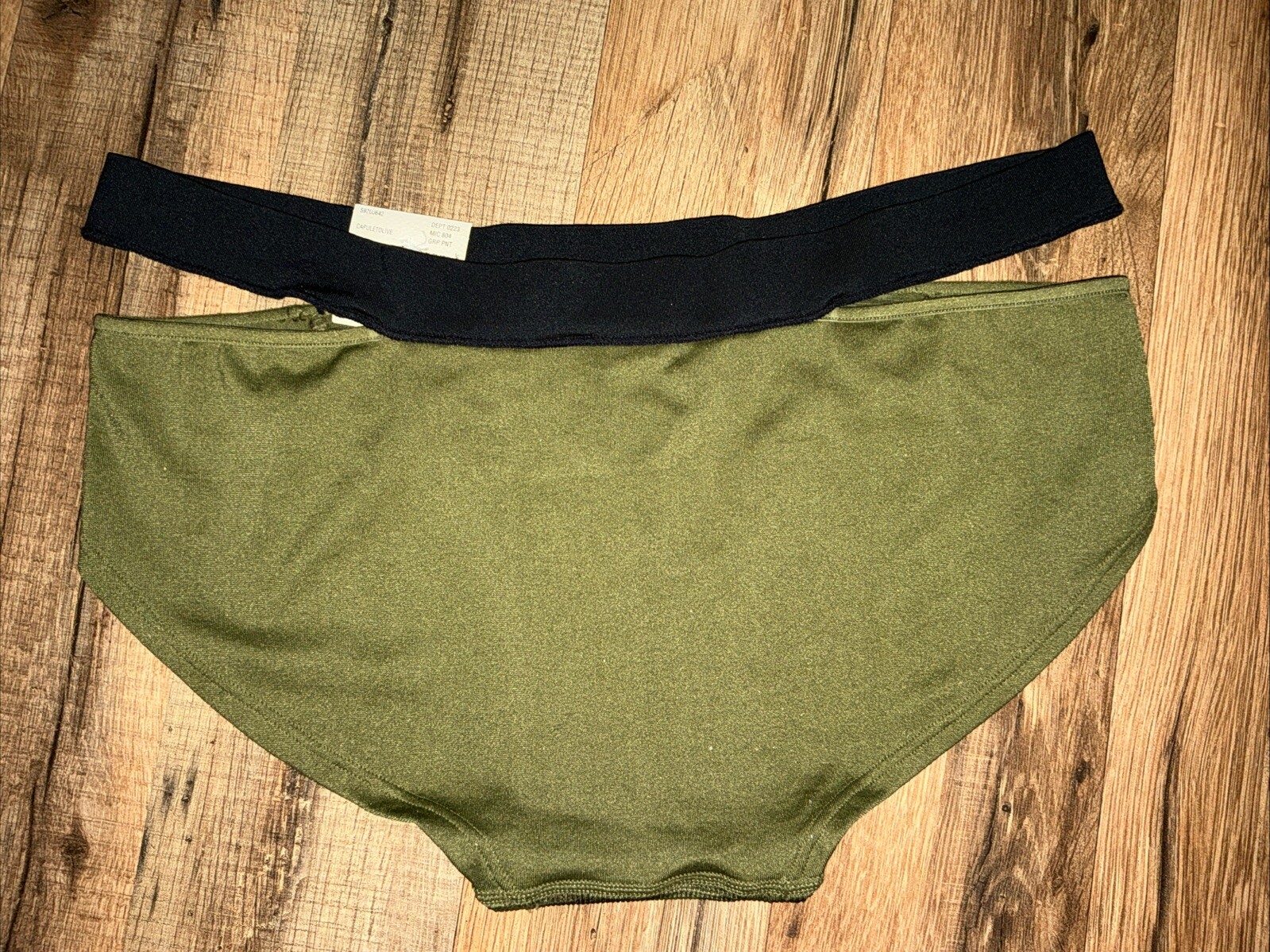 NWT JASMINE & GINGER SPLIT BAND BIKINI PANTIES Nylon S92UJ642 CAPULET OLIVE M/6