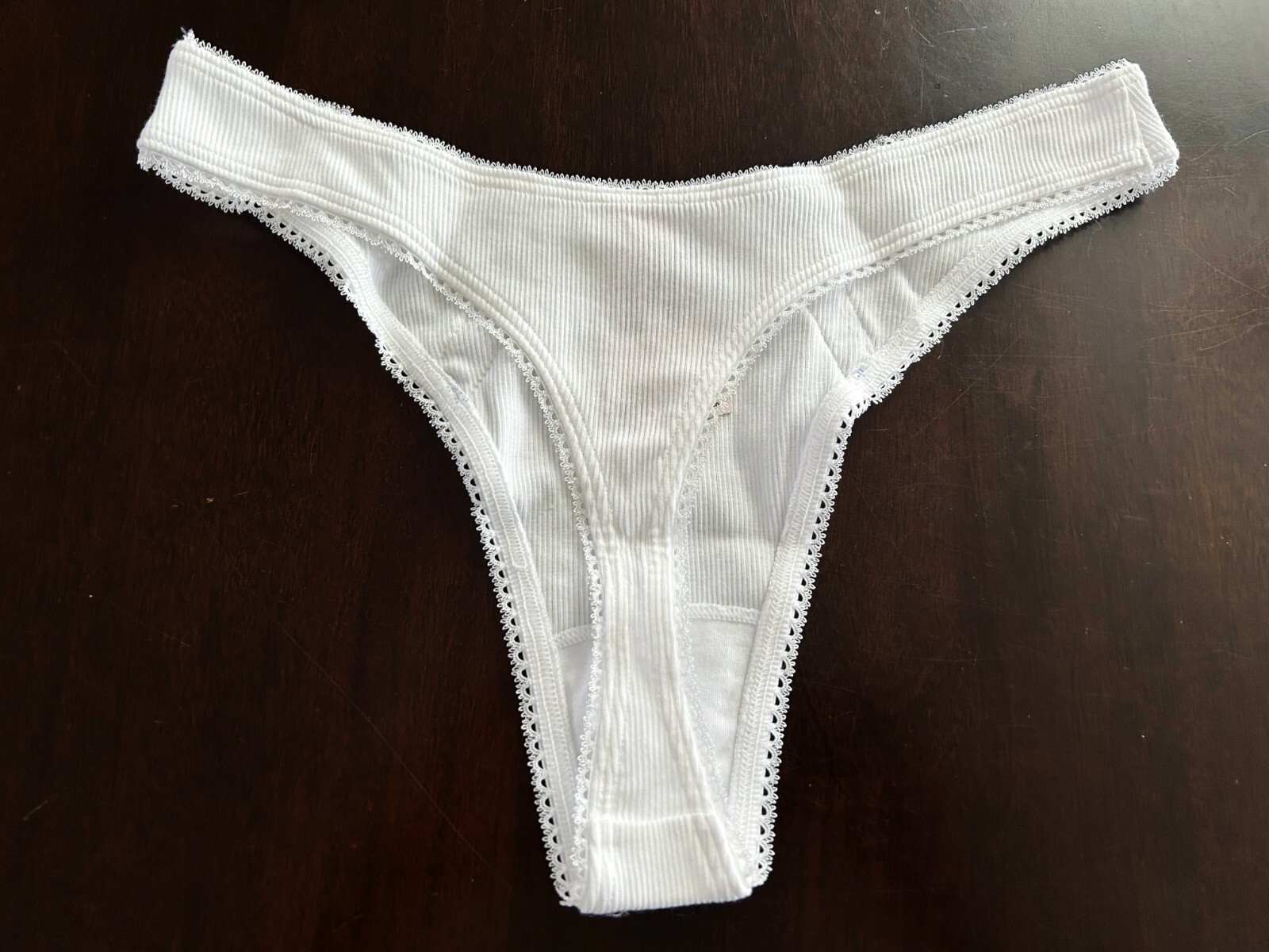Victorias Secret Stretch High Leg Scoop Thong Panty XL VS White & Blue Nwt