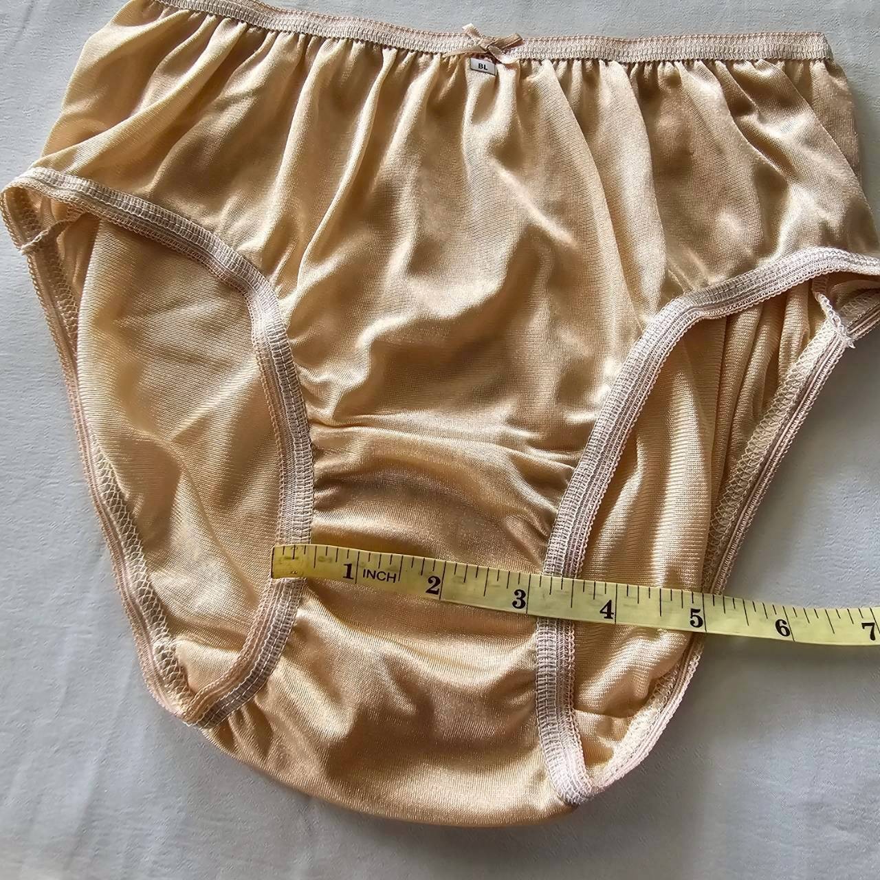 6 Bikini Underwear Woman Man Nylon Soft Silky Smooth Mid-Waist Hip34″-38″Beige/L