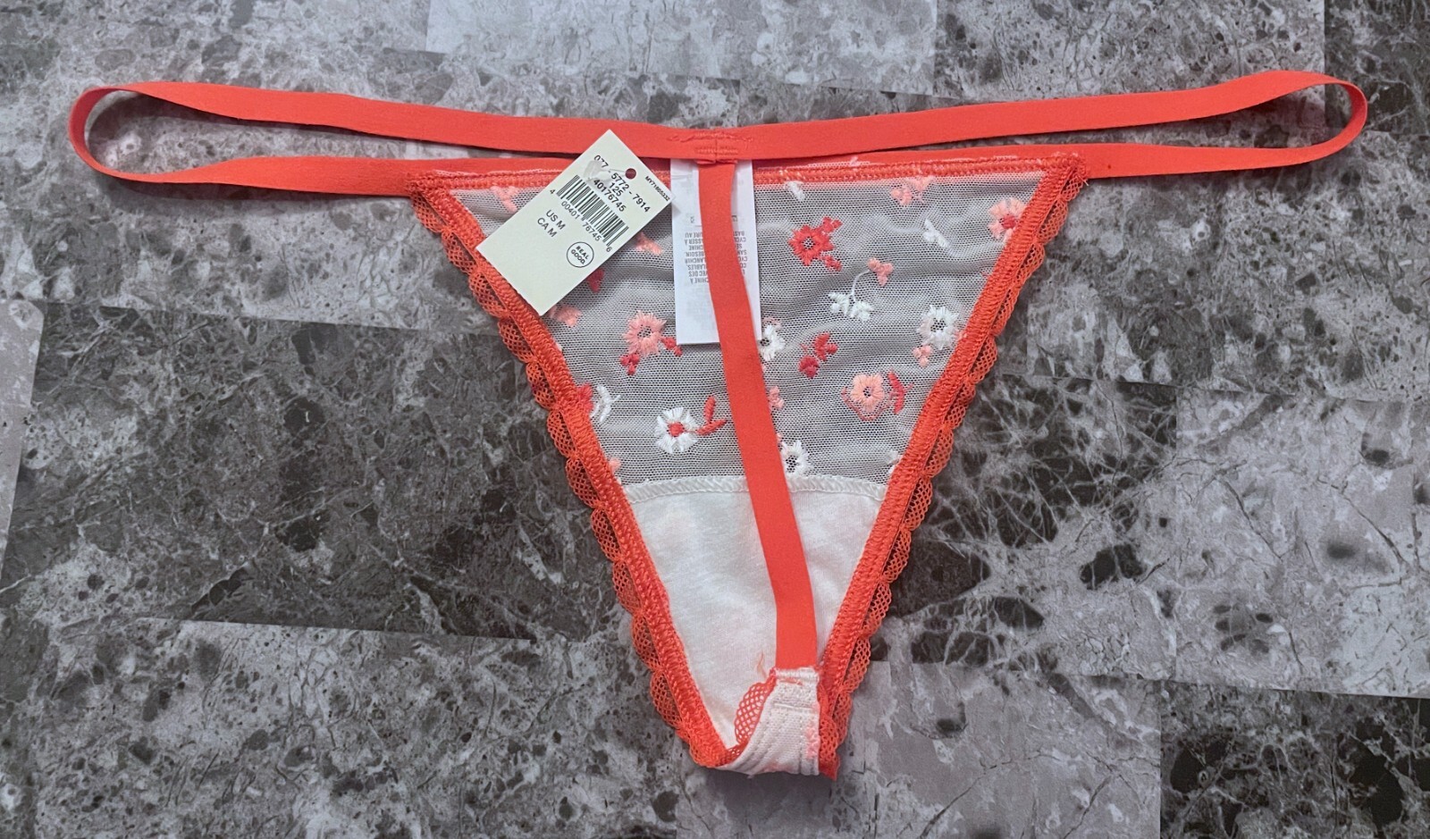 NWT AERIE AMERICAN EAGLE M EMBROIDERED RED PINK FLORAL MESH V STRING PANTIES