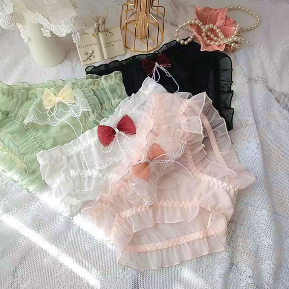 Women Ruffles Underwear Briefs Knickers Sheer Mesh Panties Lolita Girls Cute