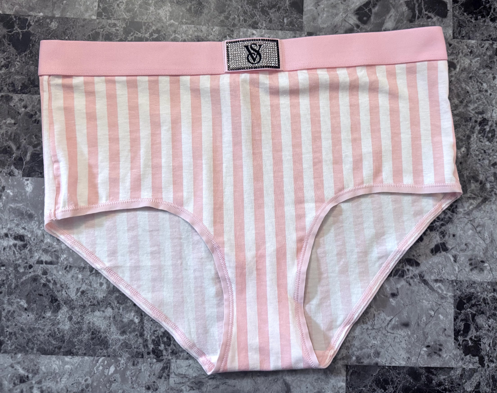 VICTORIA’S SECRET PINK STRIPE SHINE PATCH THICK BAND HIGH WAIST BRIEF PANTIES