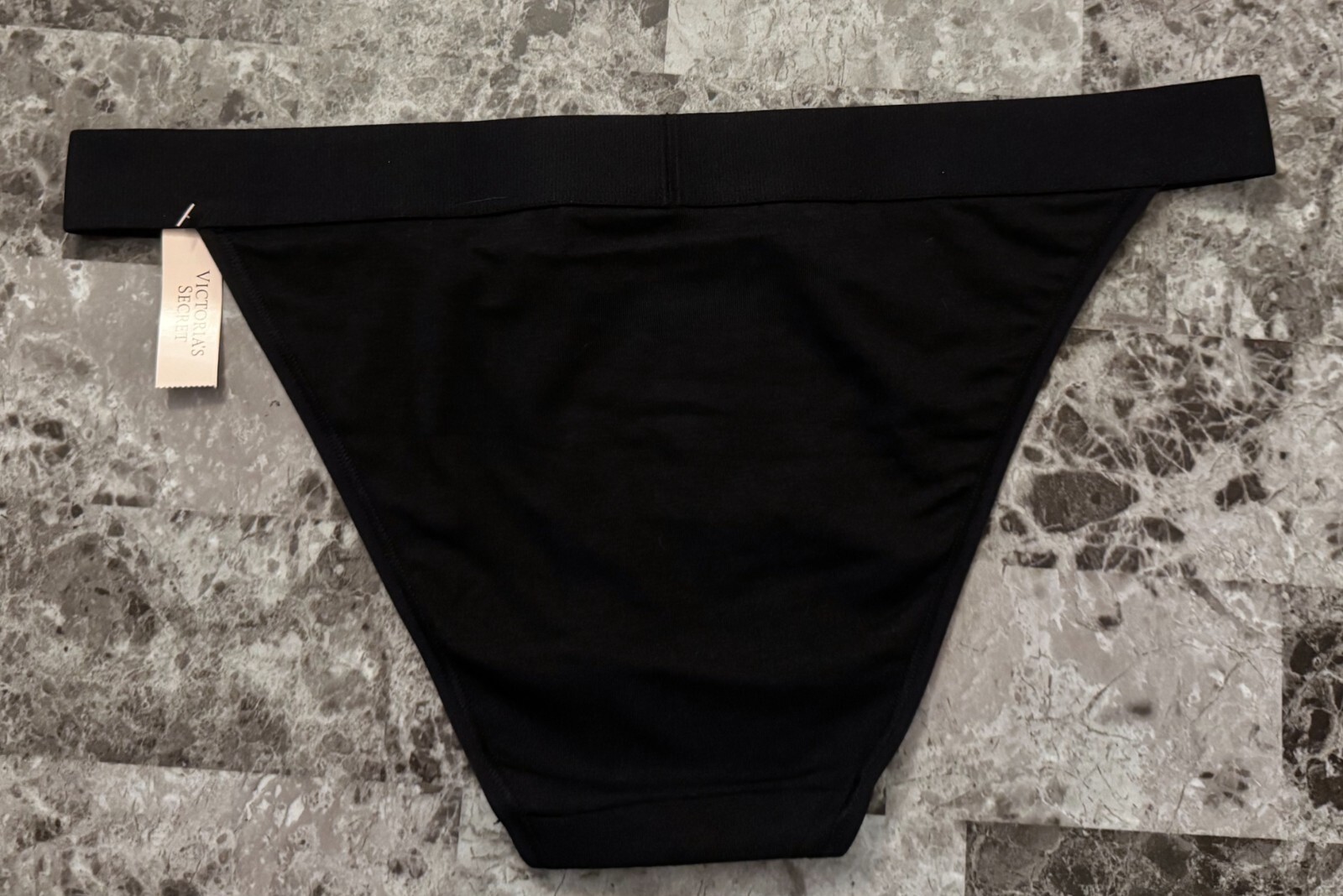 NWT VICTORIA’S SECRET BLACK BLING RHINESTONE THICK BAND CHEEKY TANGA PANTIES