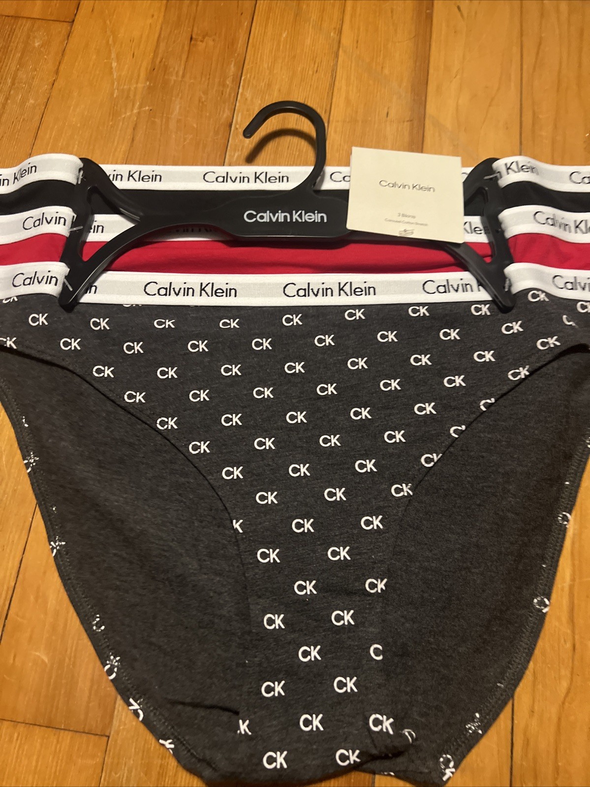 CALVIN KLEIN 3 pack Bikini SZ XL Cotton blend BLACK GRAY RED LOGO color NWT