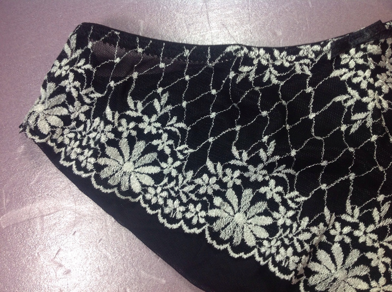 Women Panties,bikinis ILUSION Size S. Black Floral W/gauze Fishnet Decoration