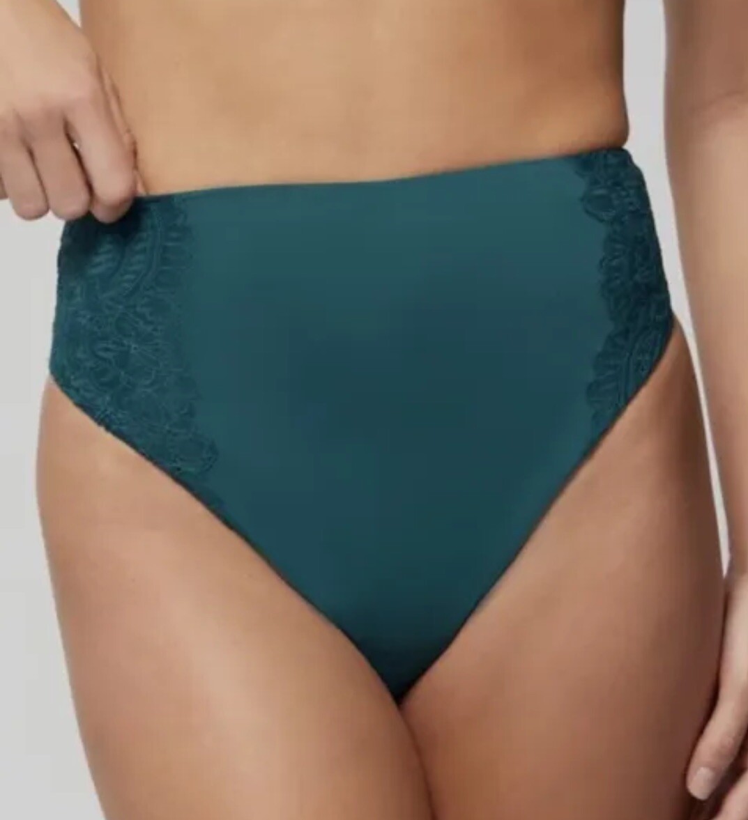 NEW Soma Vanishing Tummy Thong Panty With Lace in Dark Forest Green Size S Small