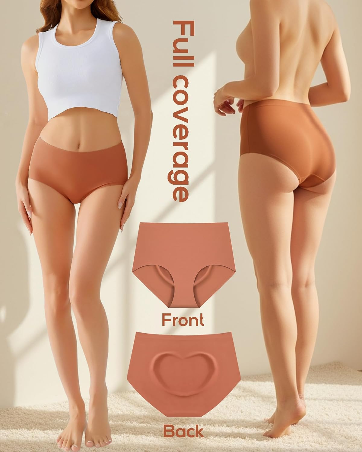 High Waisted Seamless Underwear for Women Full Coverage Hiphugger High Rise Silk