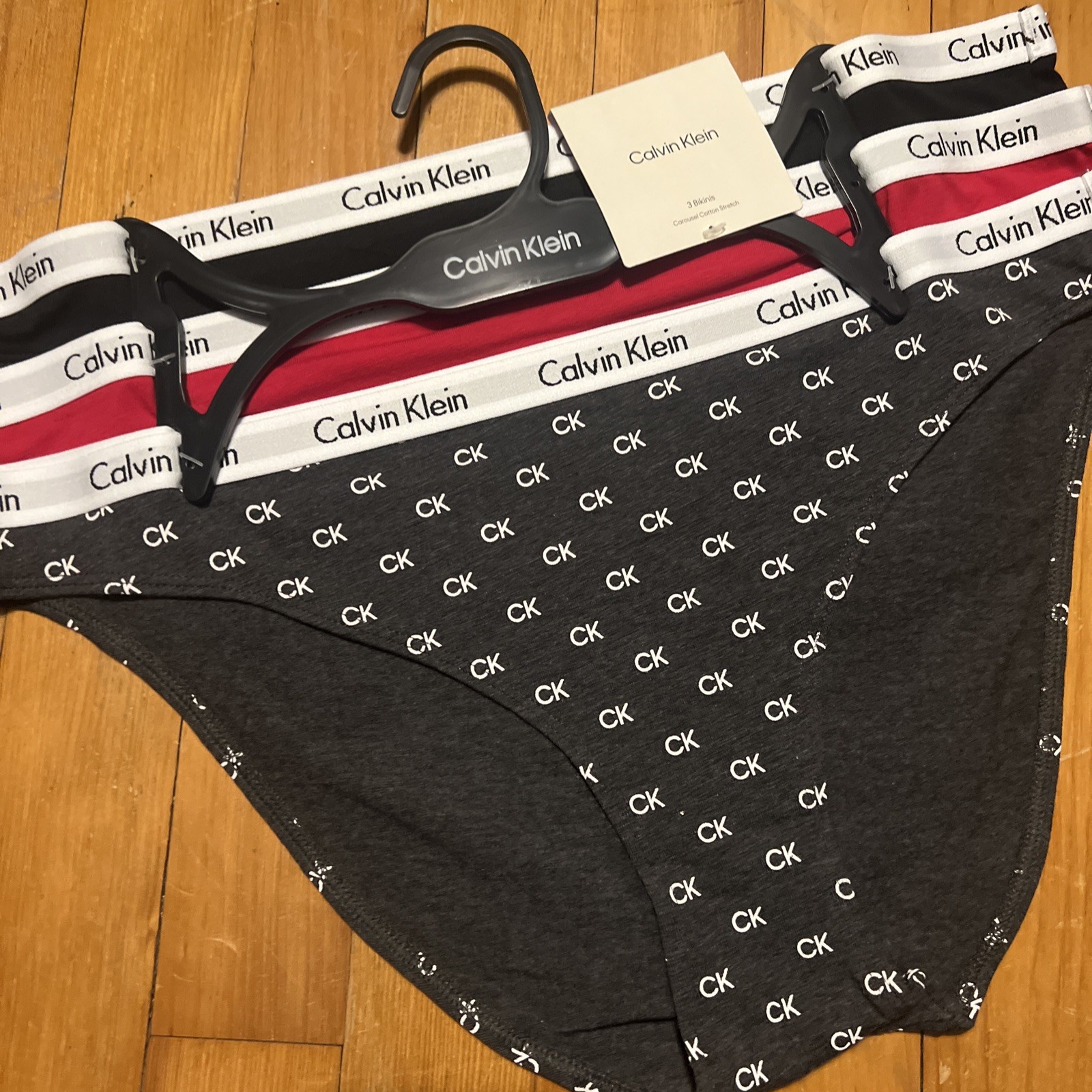 CALVIN KLEIN 3 pack Bikini SZ XL Cotton blend BLACK GRAY RED LOGO color NWT