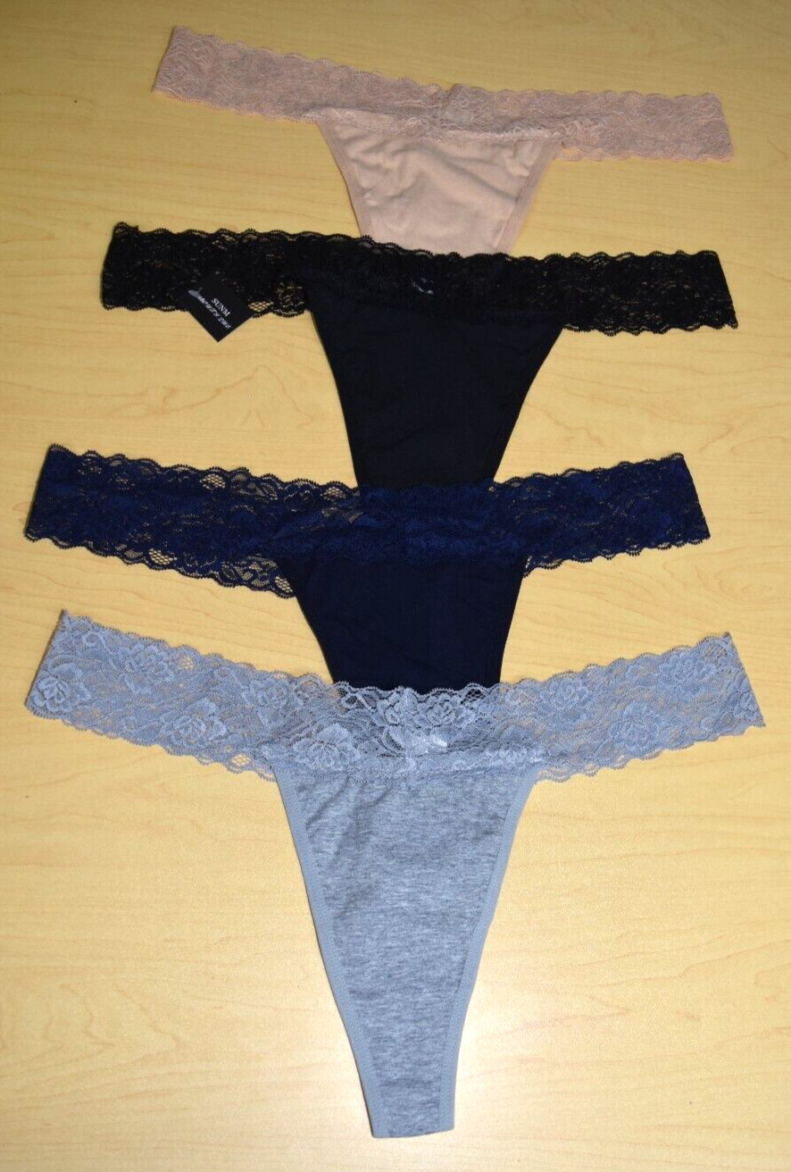 4 Beige Black Blue Gray Lace Top Thong Panty Lot Size XXL 2X 2XL
