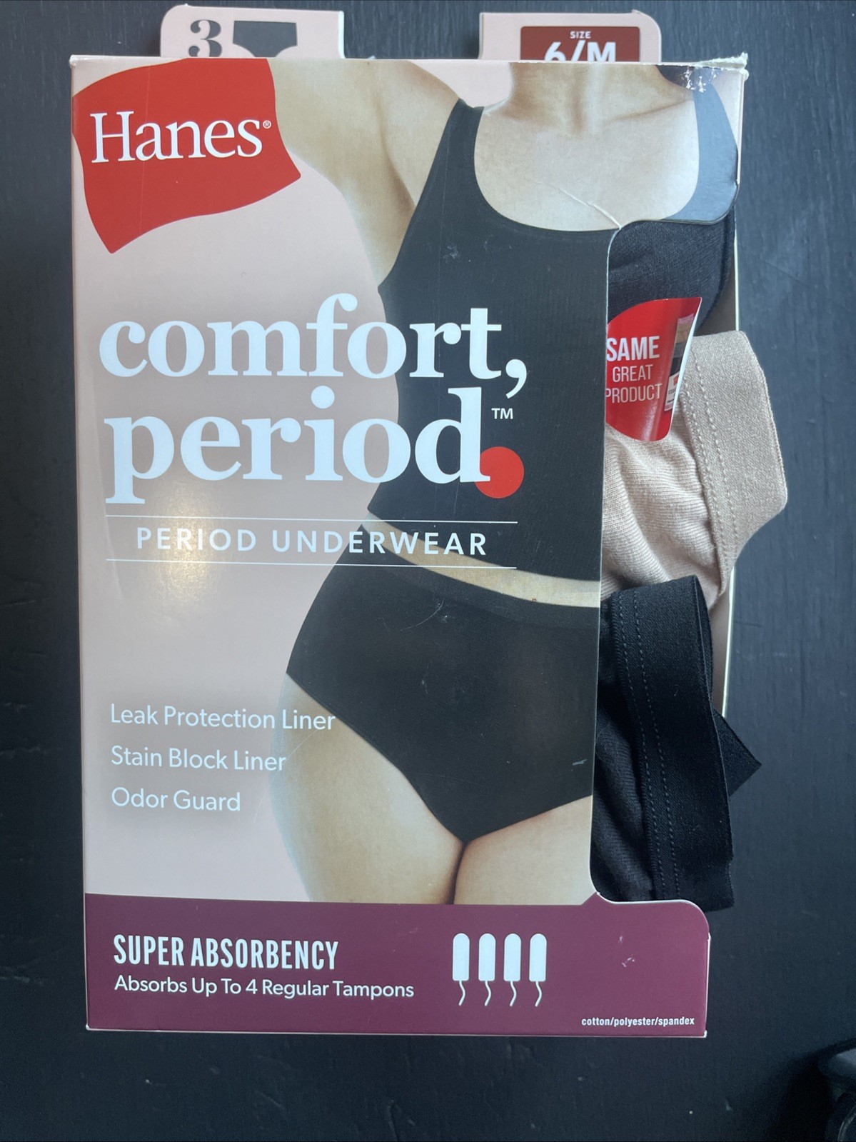 Hanes Women’s Comfort, Period Super Absorbency Hipsters – Size 6/M – New 3 PRs