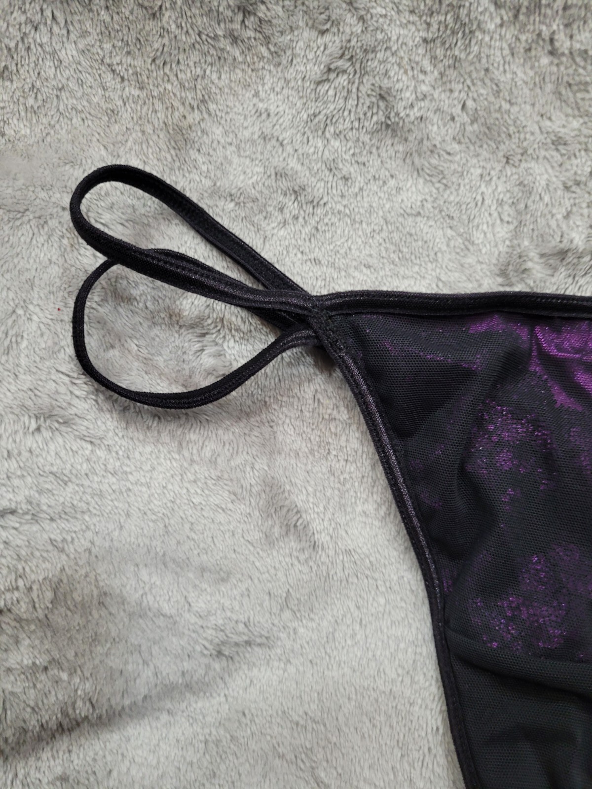 NWOT Vintage Vassarette Purple Black Mesh Double Strap G String Sz 6 Panties HOT