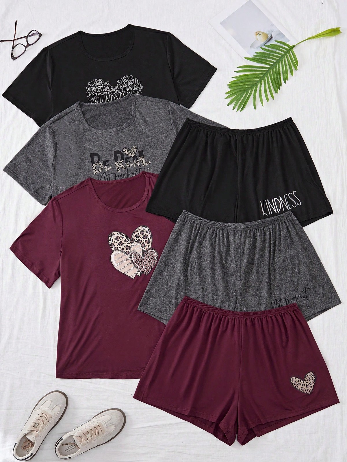6 Piece Plus Size Set: Printed Short Sleeve Top & Shorts for Cheap24