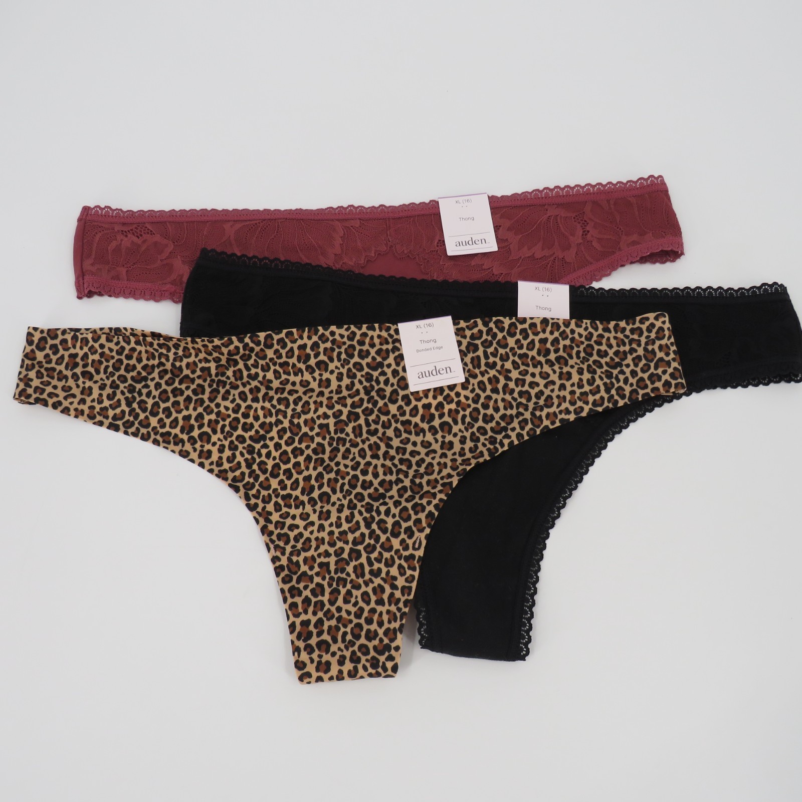 Auden Bonded Edge & Lace Trim Thong Underwear Women’s Size XL (16) – 3 Pairs