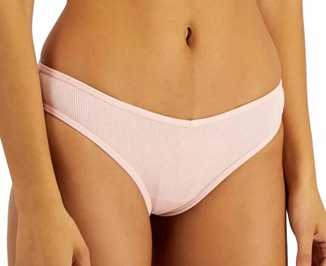 Jenni Women’s 3-Pack Ribbed Knit Thong Panty Underwear, Pink Gray Peach Variety