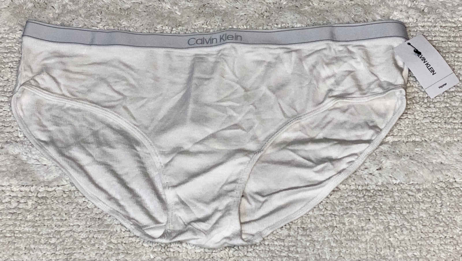 CALVIN KLEIN Pure Ribbed Soft Modal White Grey Hipster Panty Womens S 5 L 7 XL 8