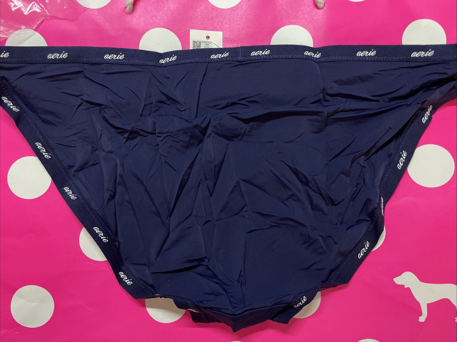 NWT AERIE AMERICAN EAGLE L Navy SMOOTH THIN NYLON SPANDEX STRING BIKINI PANTIES