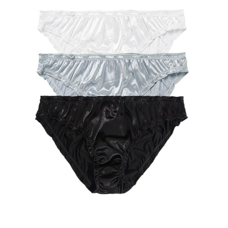 3pack Womens Satin Panties Cotton Crotch Underwear Bikini Frilly Knickers Briefs