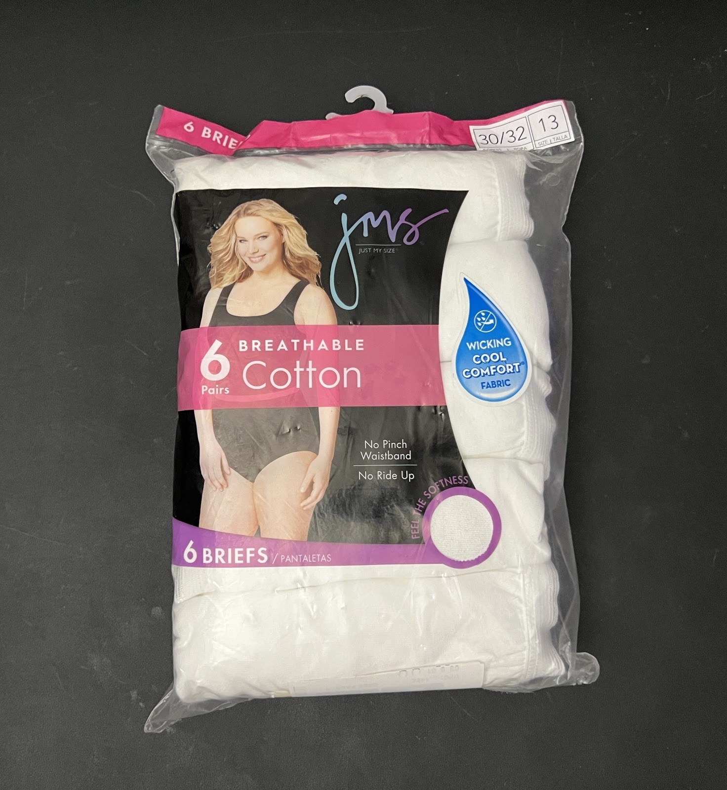 6-Pack JUST MY SIZE Women’s Size 13 Cotton White Briefs Underwear Panties Panty
