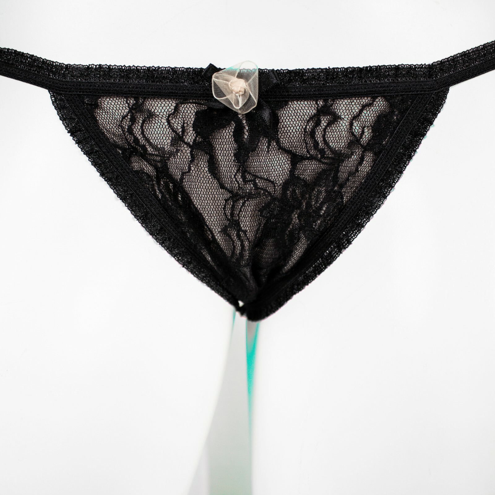 DKNY New Black Nude Black Lace Bow Nylon Women Thong Panty Size M