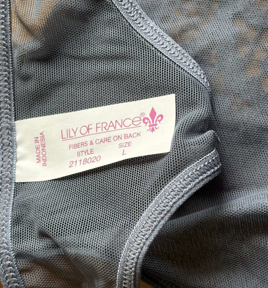 Lily of France L Dove Gray Sensational Layers Lace Thong Panties #2118020 NWT