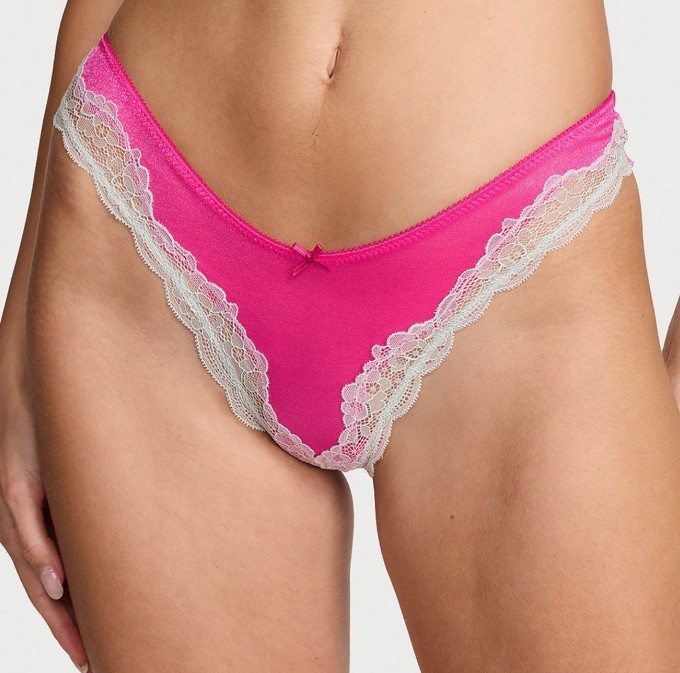 Victoria’s Secret TEASE Thong Panty Pink Mesh Blue Lace Large NWT