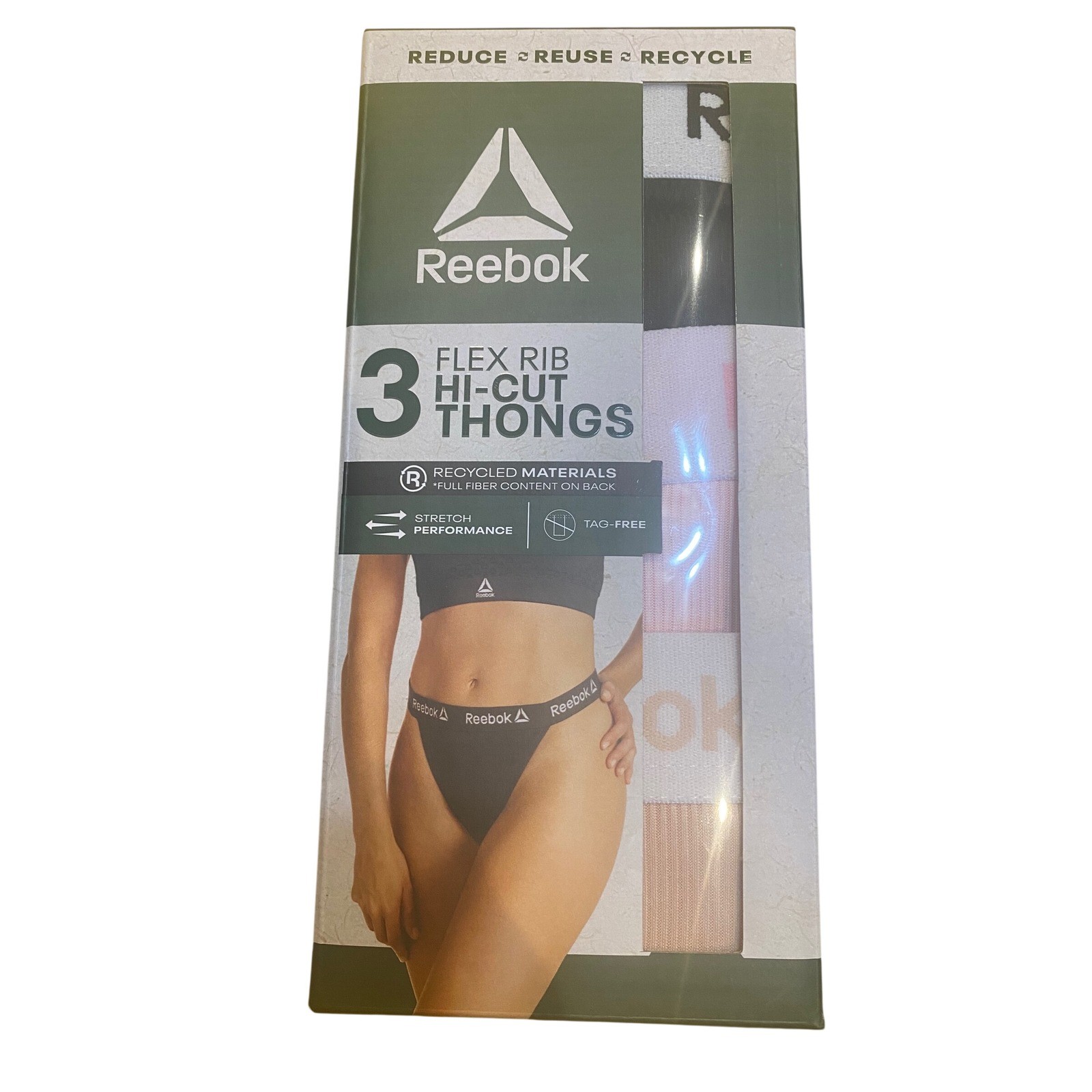 Reebok Flex Rib Hi-Cut Thongs 3-Pack 2XL Assorted Colors Stretch Performance NIB
