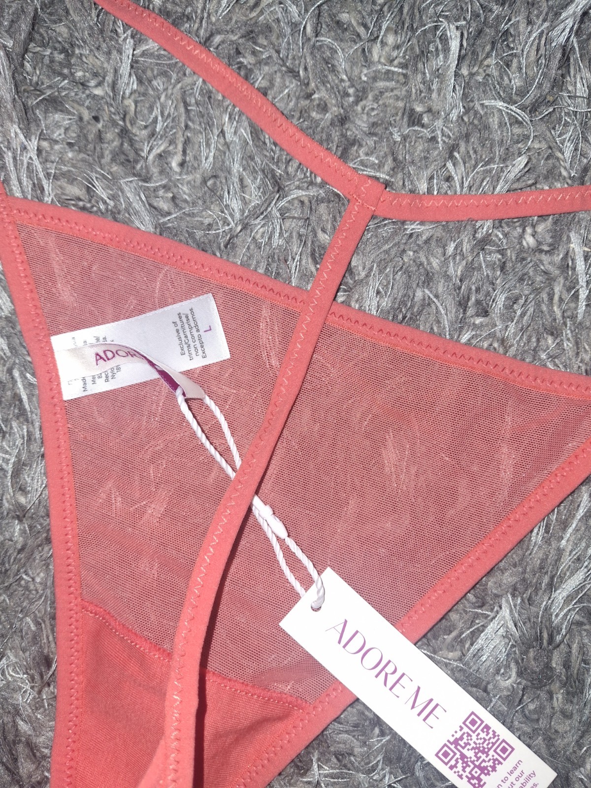 Adore Me/VS Mesh G String Panty NEW Large Bright Coral