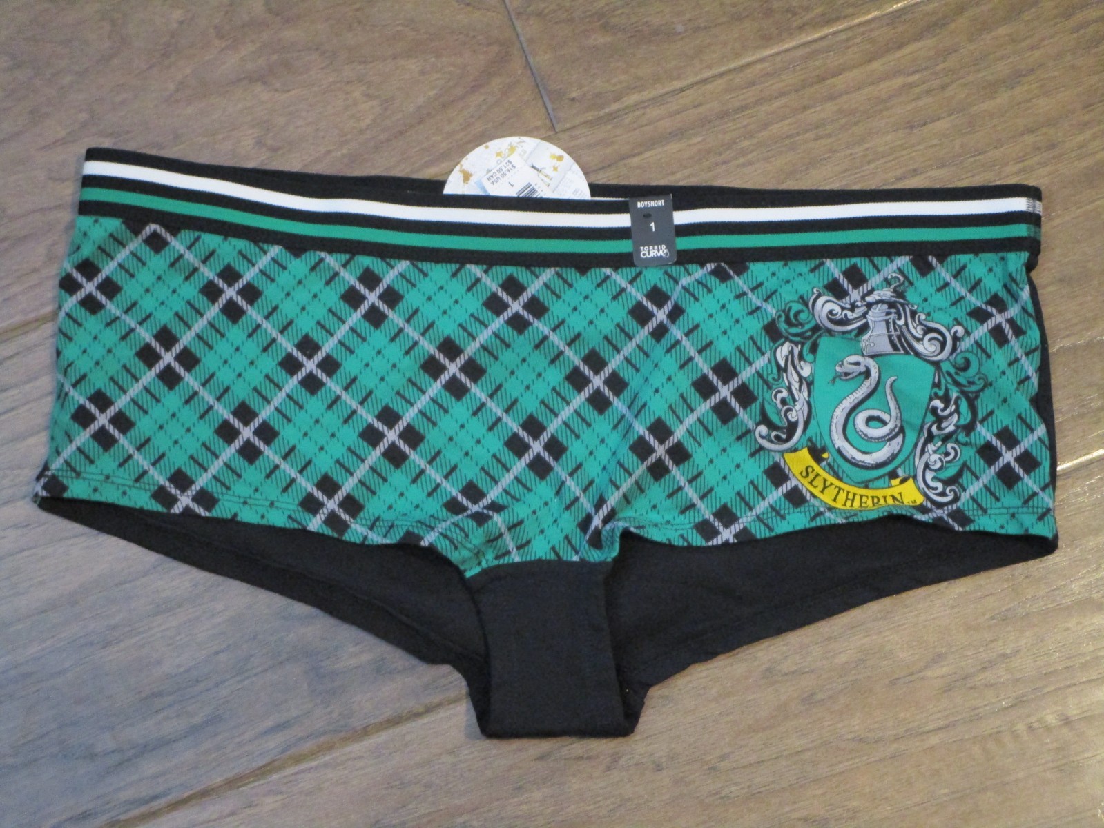 TORRID HARRY POTTER SLYTHERIN GREEN PLAID MID-RISE BOYSHORT PANTIES NEW