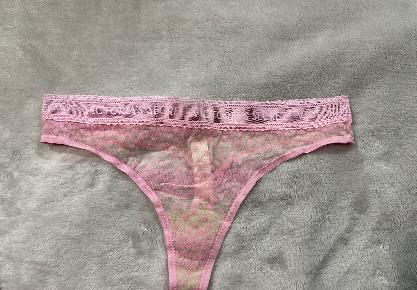 VICTORIA’S SECRET LOGO COTTON FLOCKED HEARTS THONG XS-S-M-L-XL