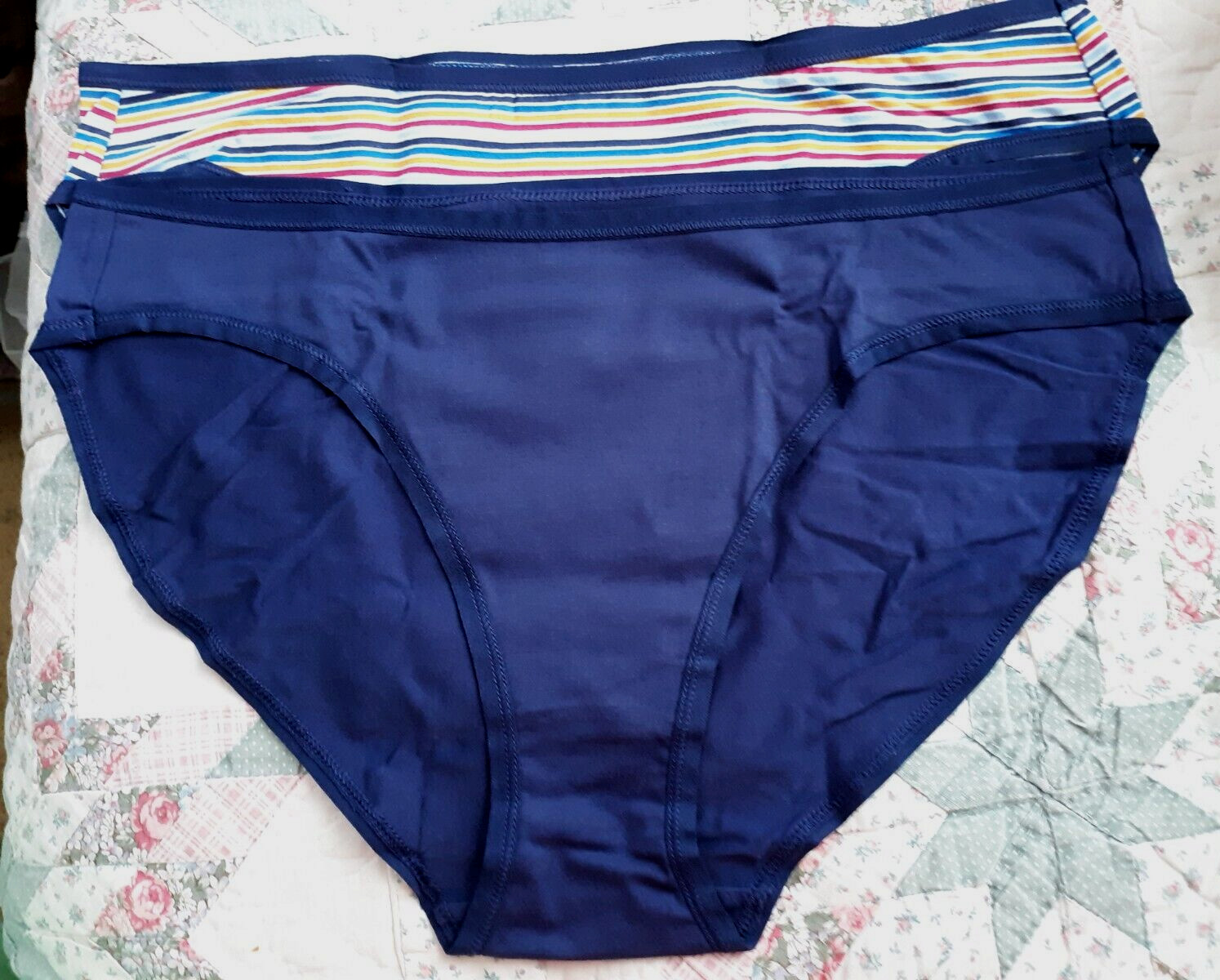 PACT Navy Striped 95% ORGANIC Cotton Set of 2 Women Size XL BIKINI Panties INDIA
