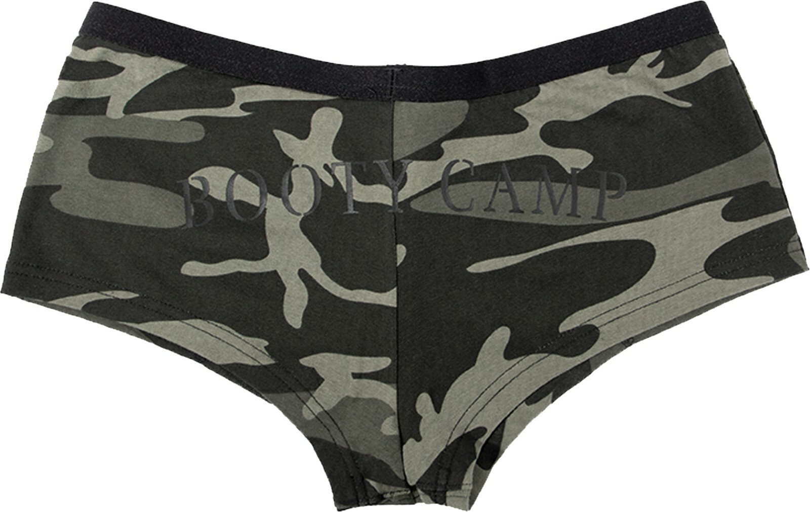 Womens Black Camo “Booty Camp” Booty Shorts Slim Fit Tight Lounge Underwear