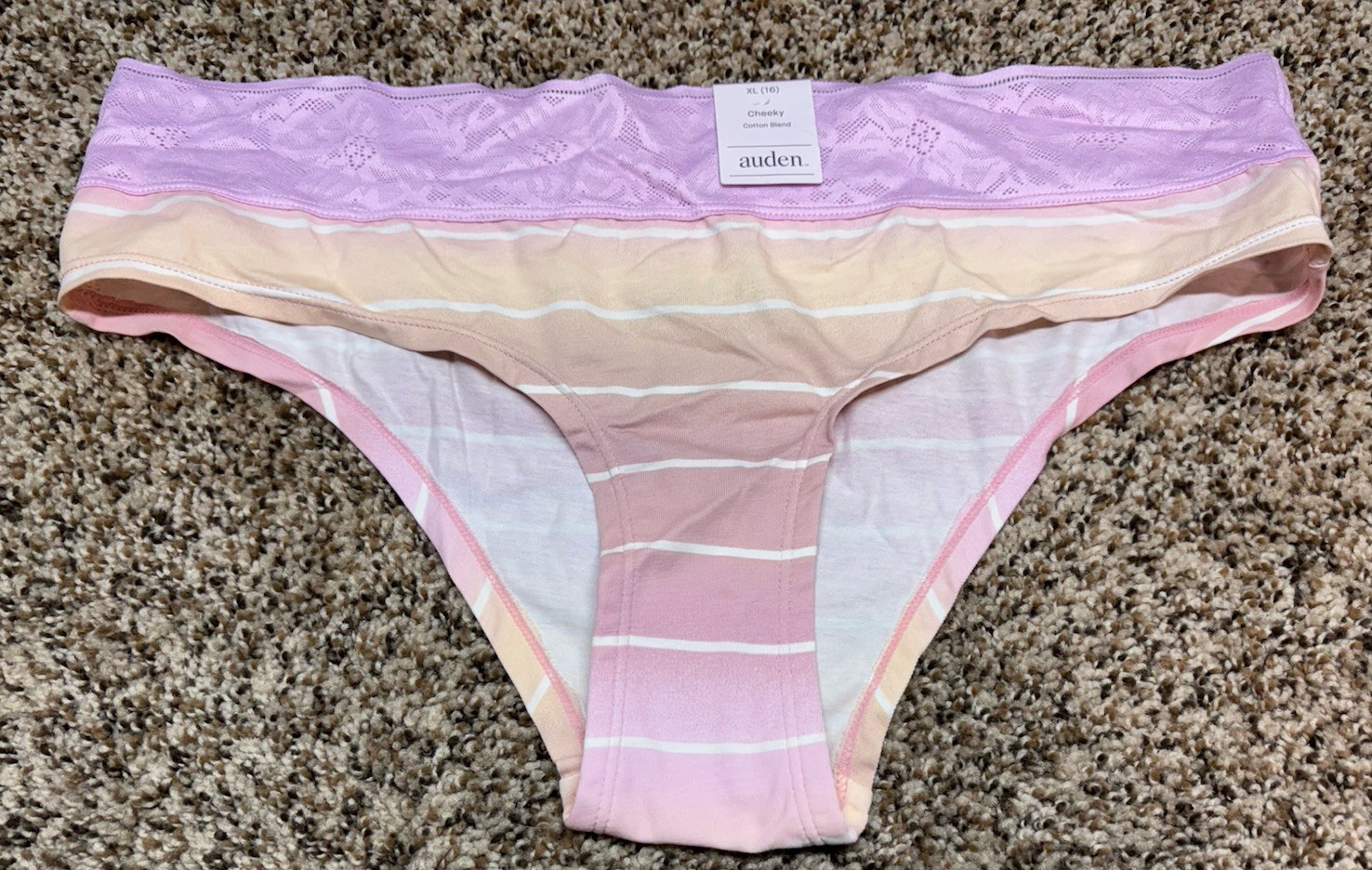 Auden Pink/Multi-Color Cotton Blend Cheeky Panty. Size: XL (16).