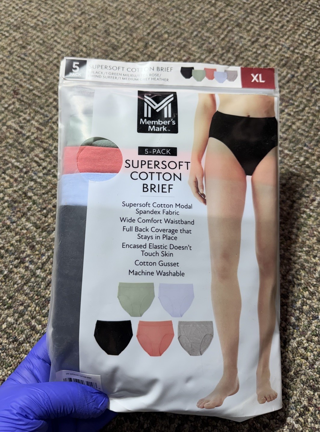 Member’s Mark Women’s 5-Pack Supersoft Cotton Brief Womens Size XL