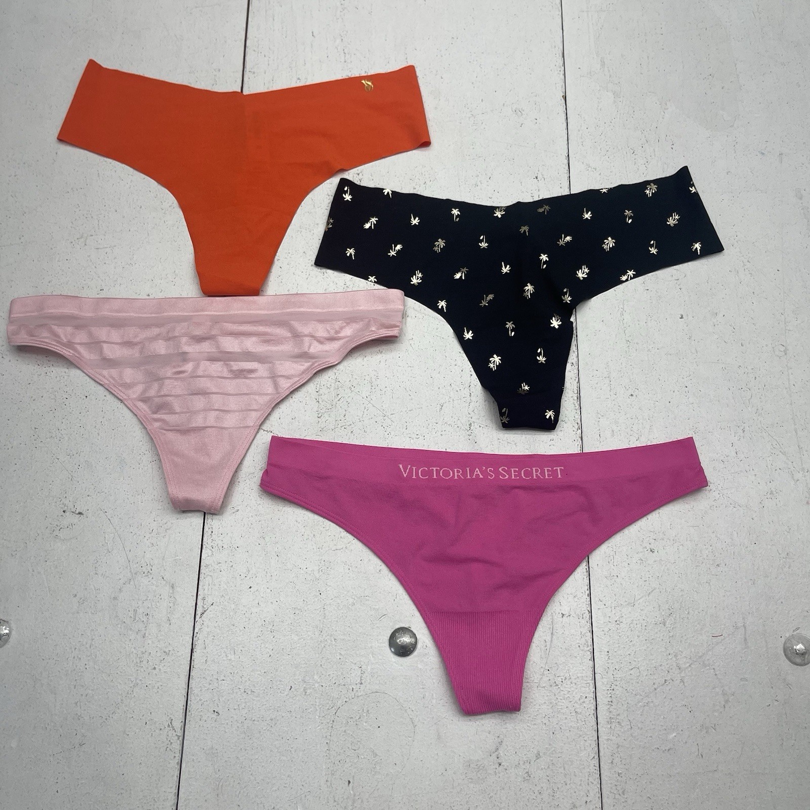Victoria’s Secret 4 Pack Black Orange Pink Thong/String Underwear Women’s Size M