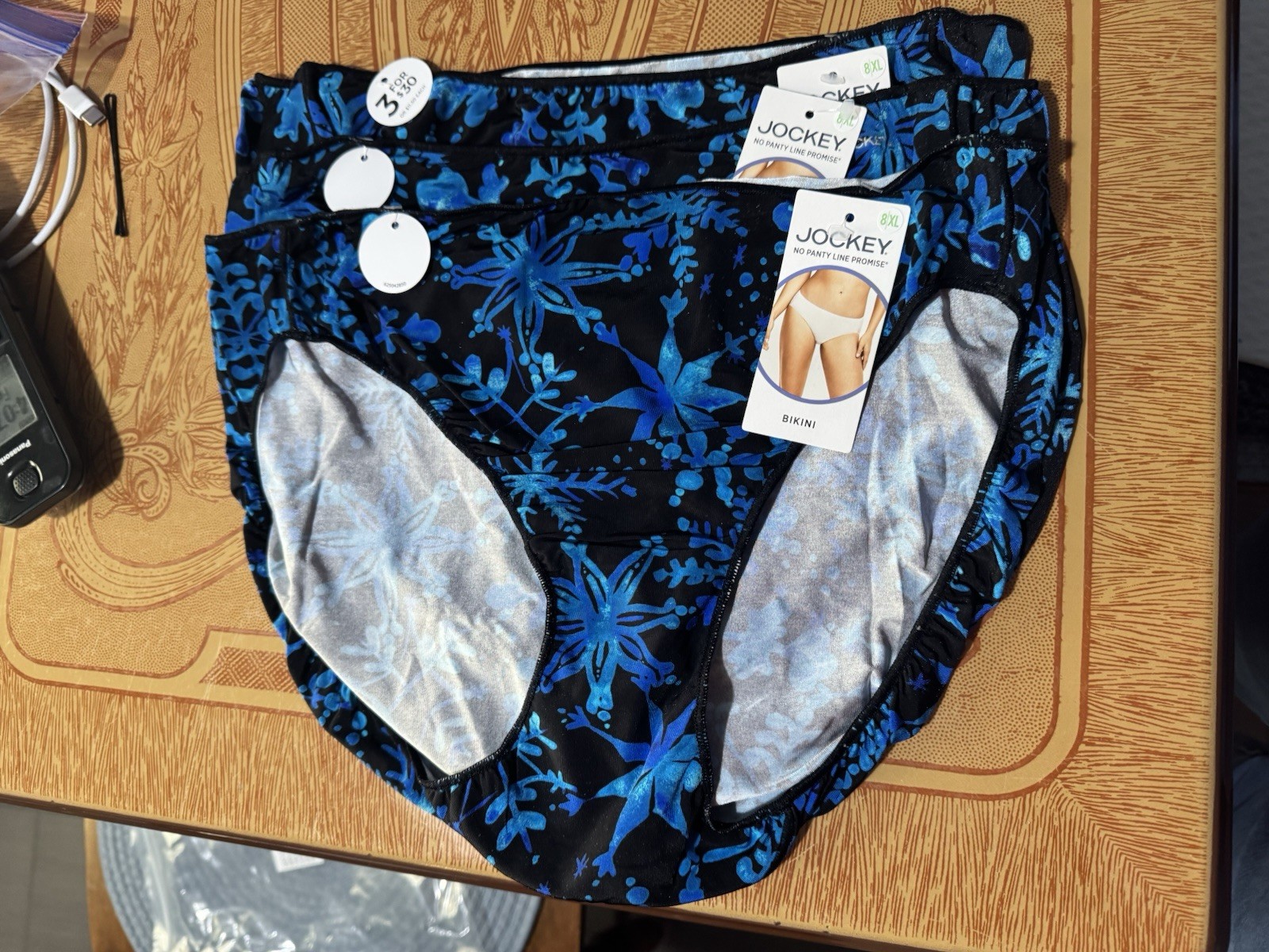 Jockey No Panty Line Promise Blue Snowflake Bikini Panties- Set of 3- Size 8-NWT