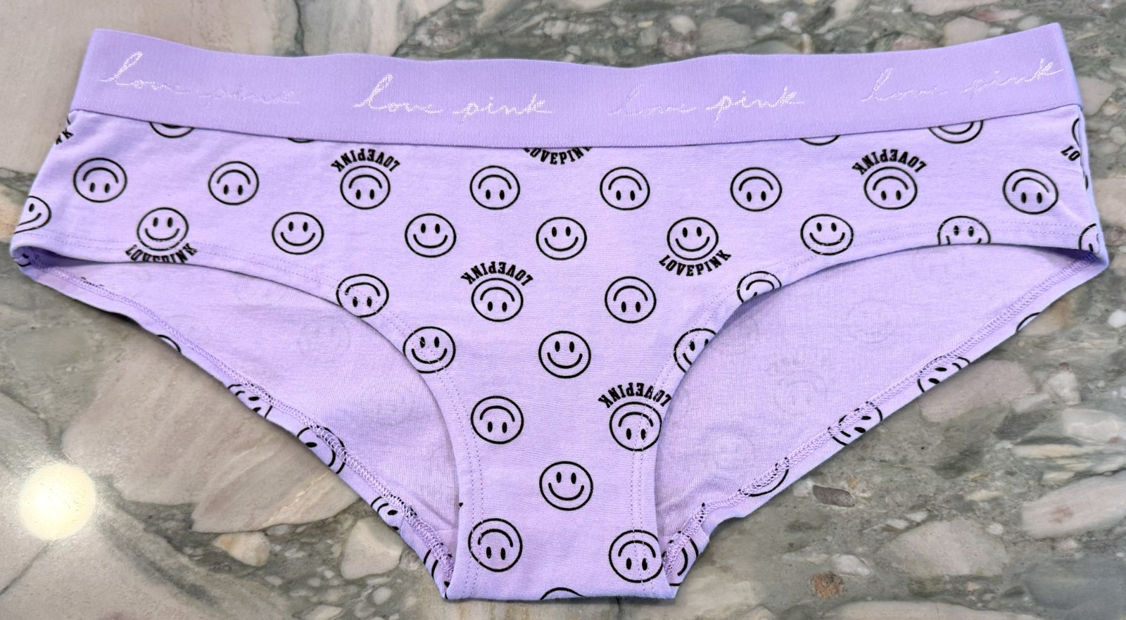 NEW Victoria Secret PINK Cotton Logo Hipster Panty – Lavender Smiley – XXL