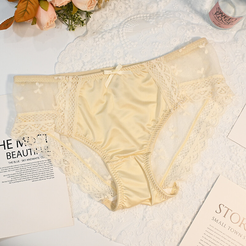 5pcs Lot Sexy Womens Satin Panties Sheer Back Full Briefs French Lace Underwear