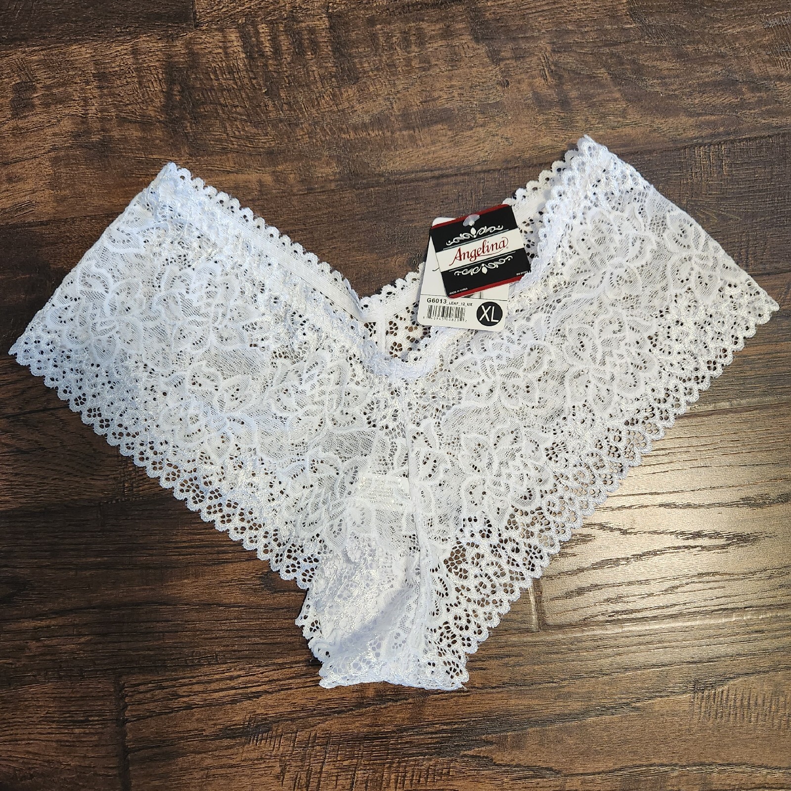 NWT Angelina Lady’s Lingerie Size XL White Mesh Lace Polyester Spandex Panties