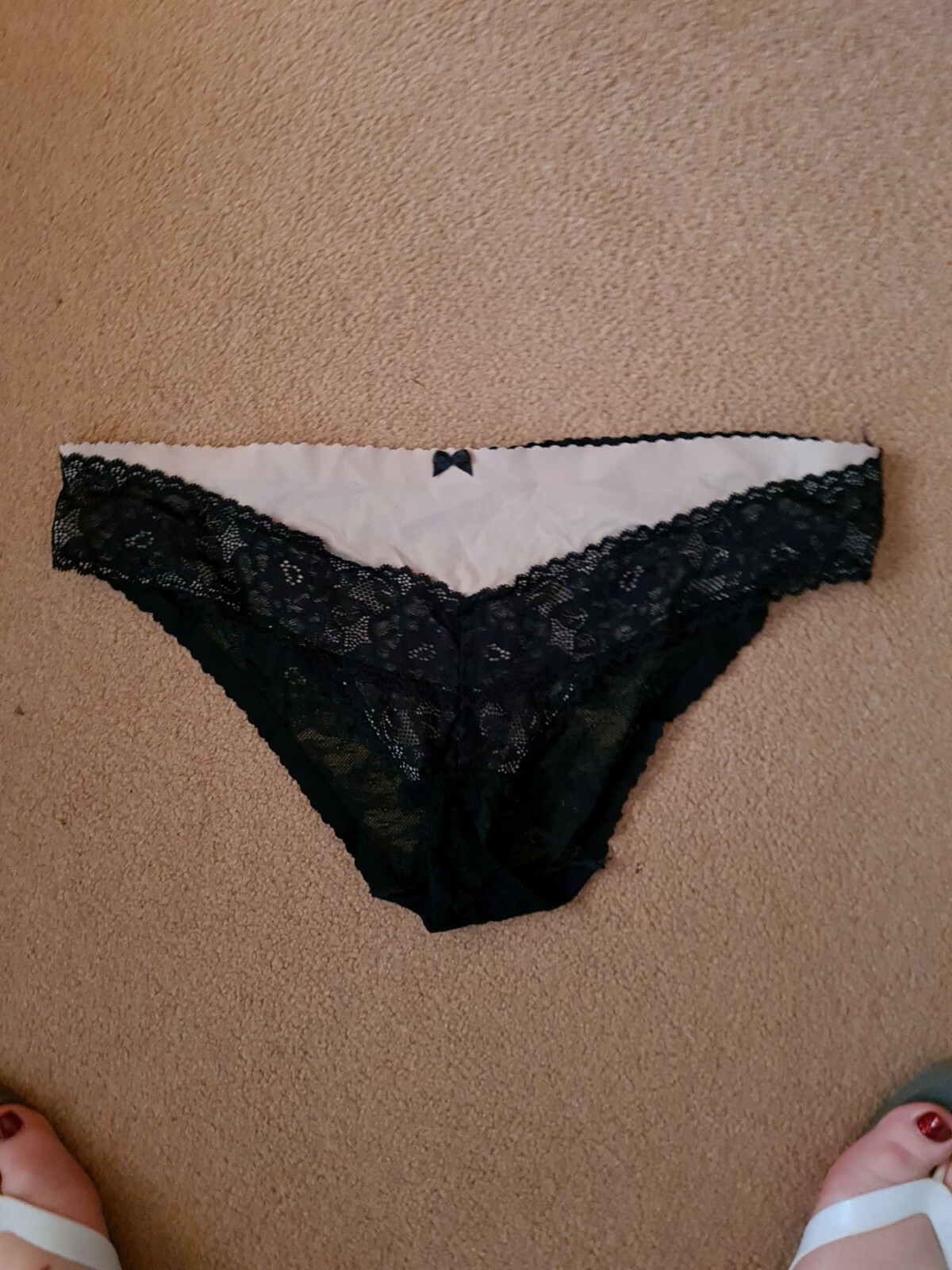 M&S Ladies Black and Beige Lace Pants Size 18