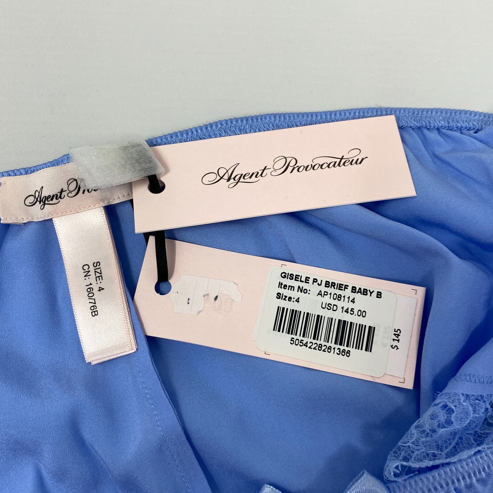 Agent Provocateur Gisele PJ Baby Blue Silk Brief AP4 Large NWT $145