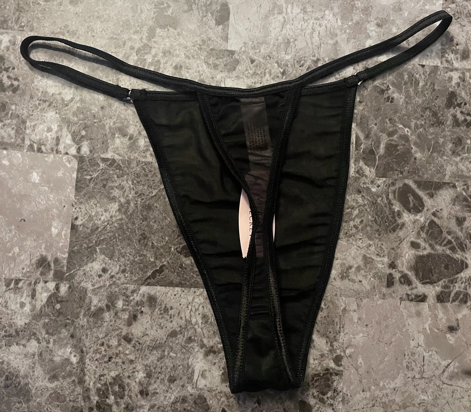 NWT VICTORIA’S SECRET SMALL BLACK SMOOTH SHEER MESH VINTAGE RARE THONG PANTIES