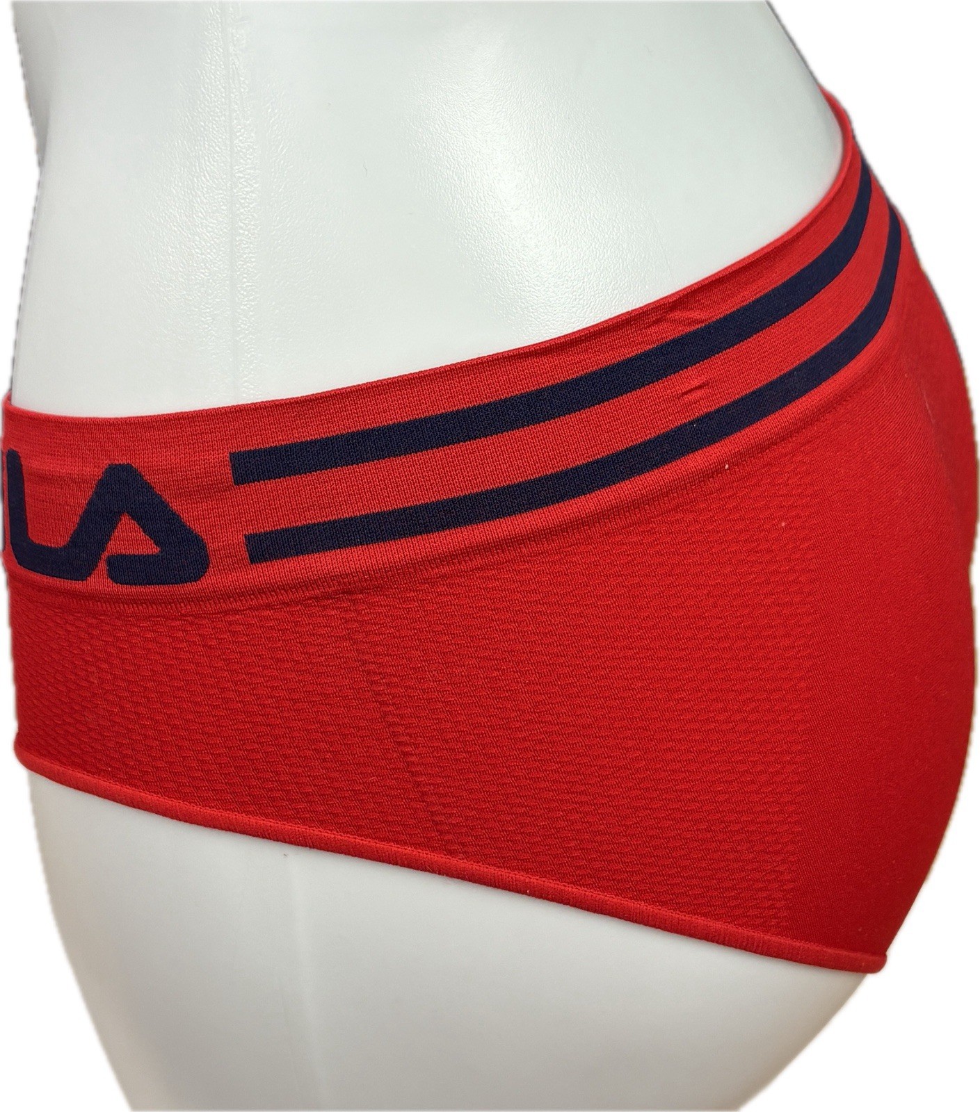 Fila L Red-Navy-Gray Striped Name Logo Waistband Seamless Hipster Panties-3-Pk