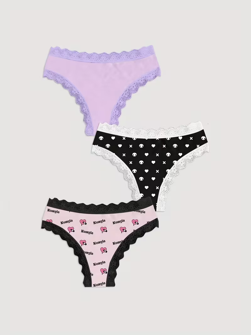 Sanrio Hello Kitty & Friends Kuromi Cartoon Kawaii Cheeky Panties – Pack of 3