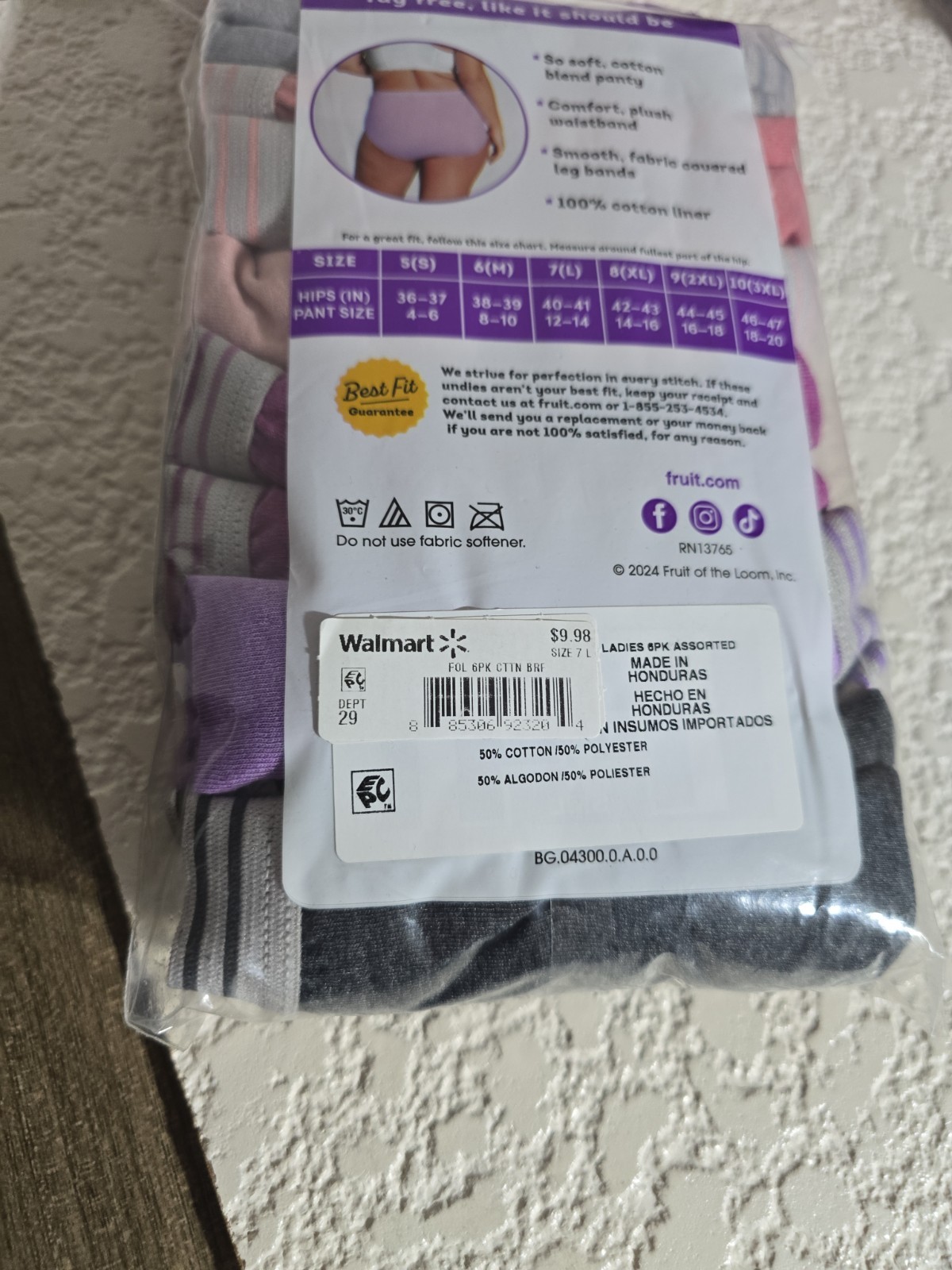 FRUIT OF THE LOOM HEATHER BRIEFS MULTI COLOR PANTIES 6 PAIRS WOMEN’S SIZE 9/2X
