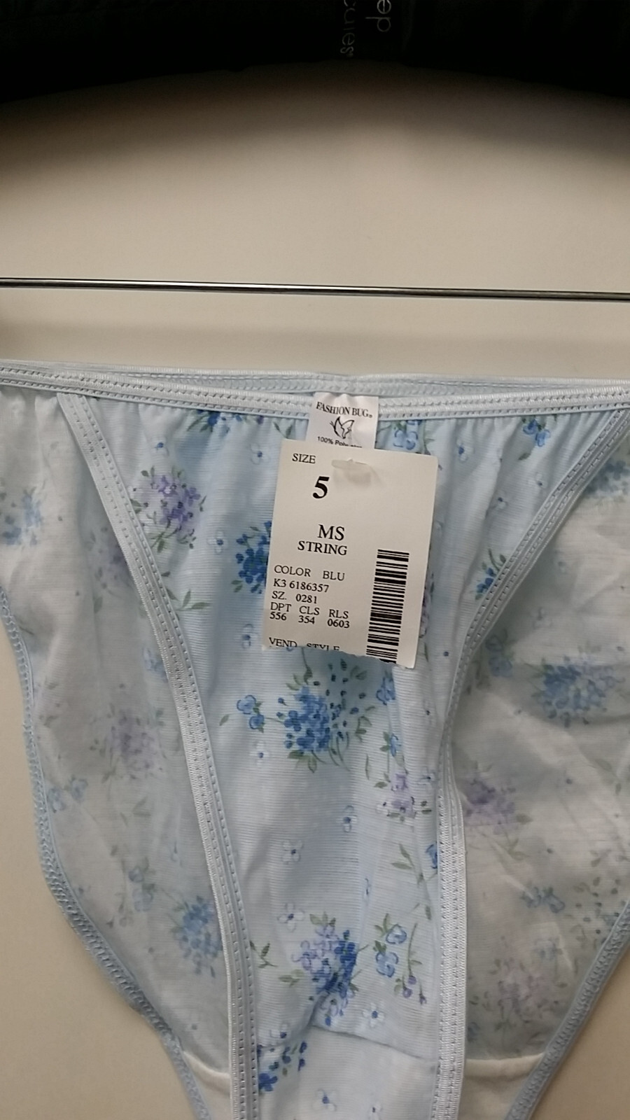 String Bikini Panties, Powder Blue With Flowers, Size 5, Soft, Smooth, And Silky