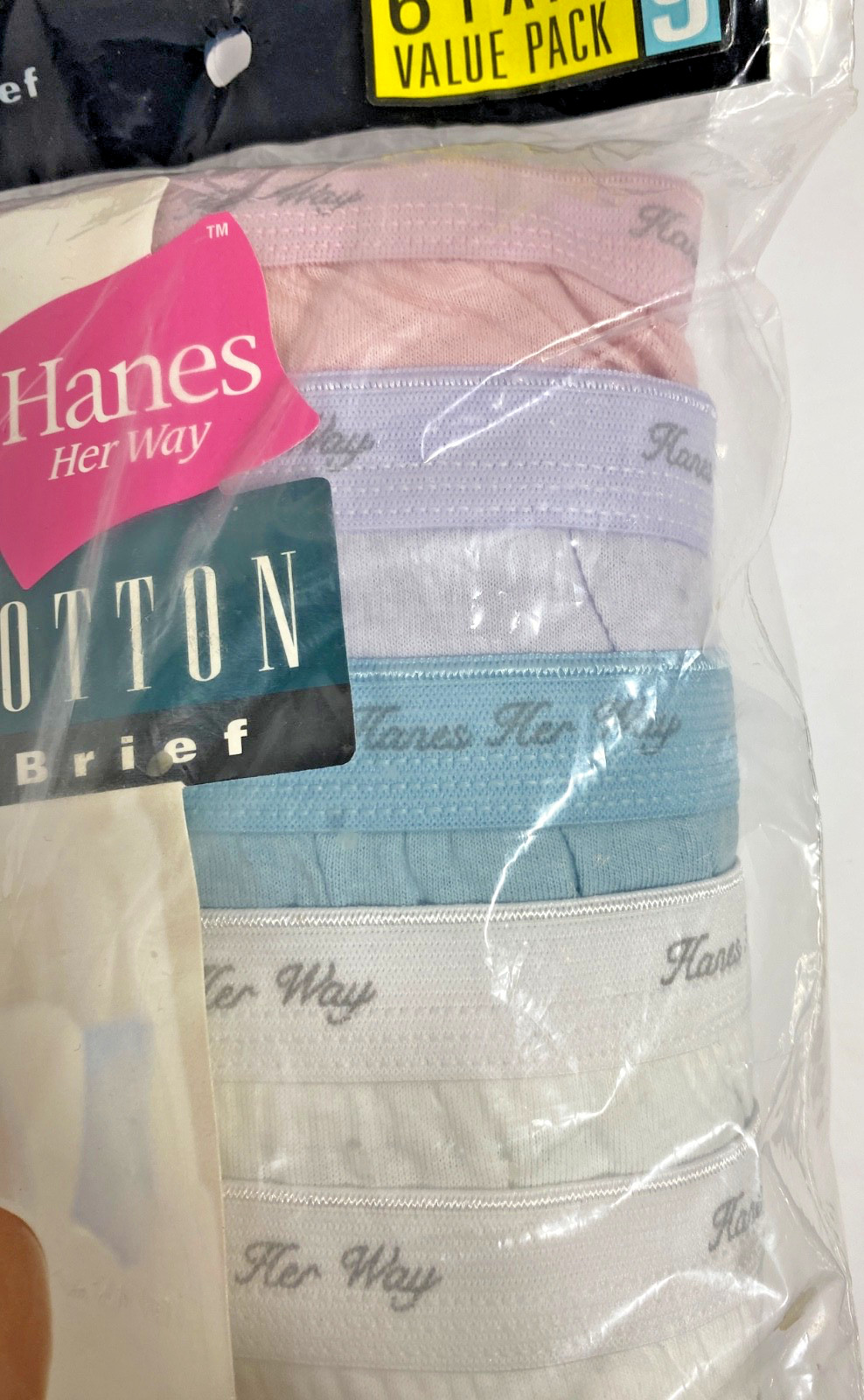 NIP VTG 1999 HANES HER WAY COTTON BRIEFS 3 PAIR White and 3 Pair Colored SIZE 9