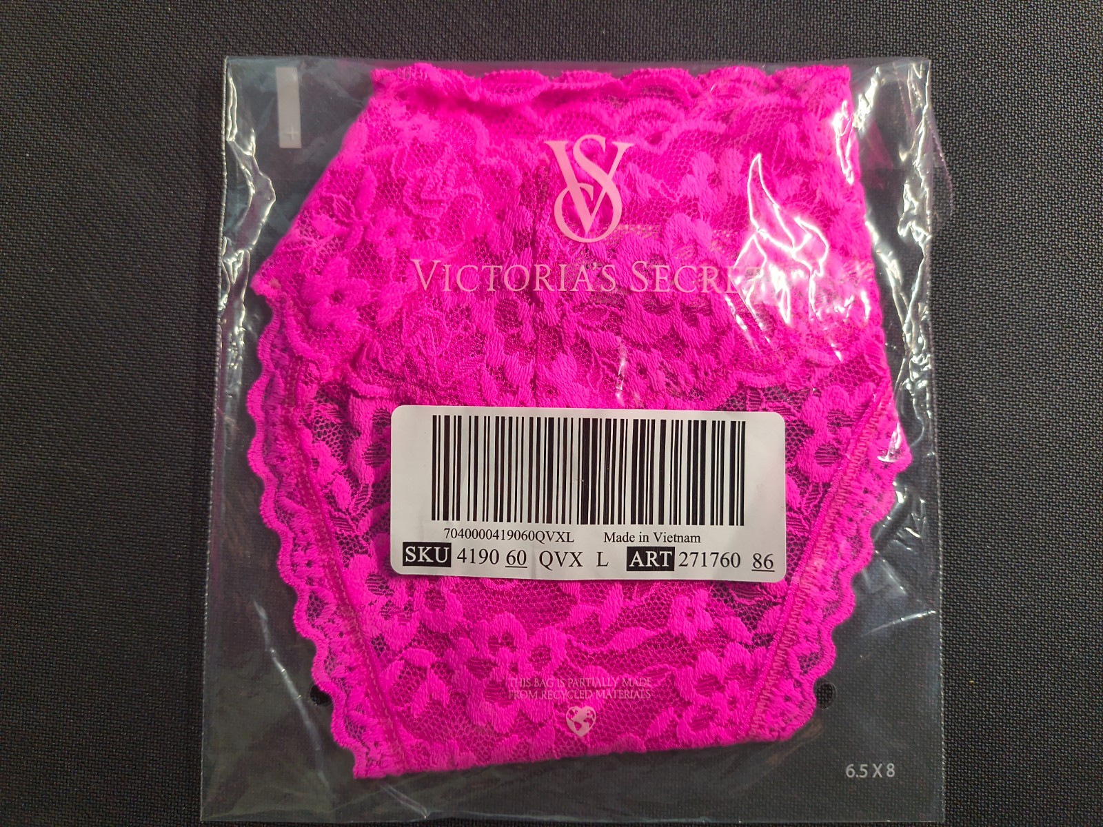 Victoria’s Secret The Lacie Lace Thong Panty Size L Neon Princess Pink NWT