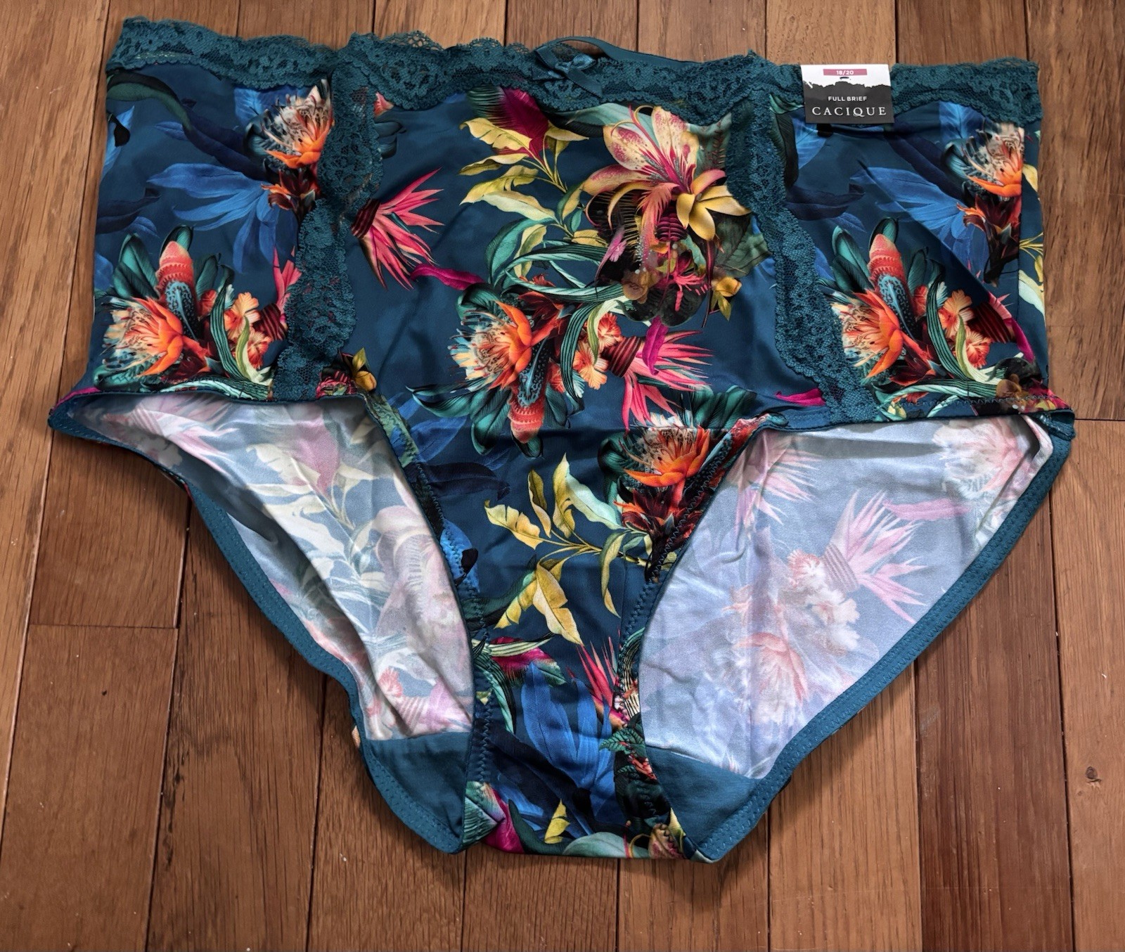 Plus Sz 18/20 Lane Bryant Cacique Lace Trim Full Brief Panty Teal Tropical Aqua